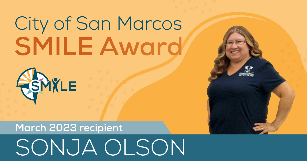Sonja Olson receives San Marcos City Council’s Civic SMILE Award