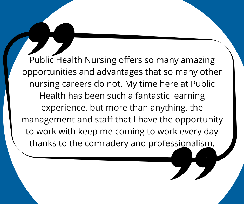 Item 1 of 2 in gallery section. Title is Public Health Nursing Emp Testimonial (2).