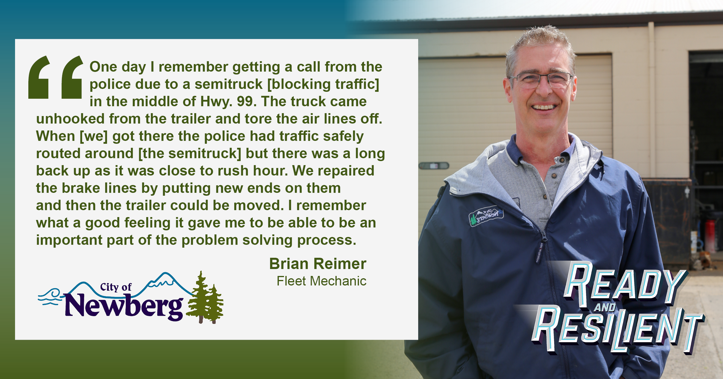 Image 1 of 2 in gallery section. Image title is Fleet Maintenance staff, Brian Reimer, recounts a favorite memory on the job..